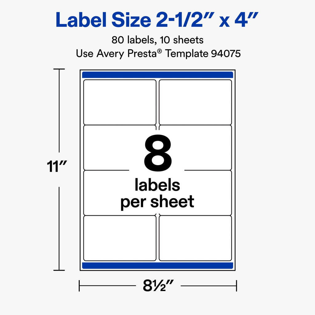 Avery Glossy White Rectangle Labels, 2.5" x 4", Sure Feed Technology, Laser/Inkjet Printer Compatible, 80 Printable Labels Total, Great for Branding, Packaging, and More 80 labels
