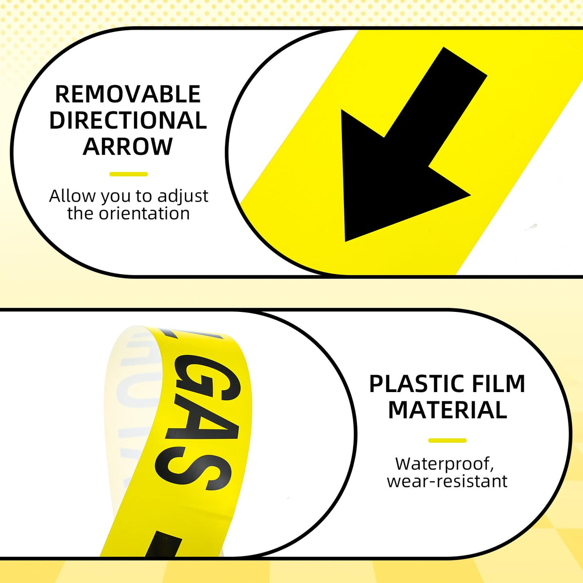 50 Pcs Natural Gas Pipe Stickers Line Labels1" x 8", Arrows 2 1" X 8"