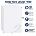 DeBaio Printable Sticker Paper for Inkjet Printer, 100 Sheets 11"x8.5'' Matte Sticker Printer Paper Full Sheet Labels for Laser/Inkjet Printers, Letter Size, Strong Adhesive 11"*8.5"