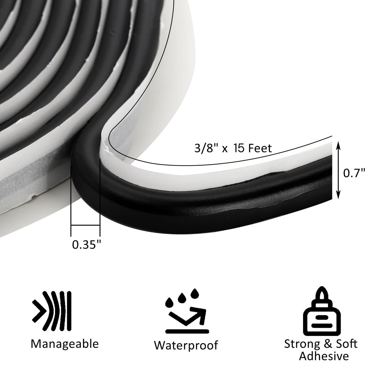 ZOOFOX 2 Pack Butyl Seal Tape, 3/8" x 15 Feet Black Rubber Sealant Tapes, Leak Proof Putty Tape for RV Patching, Window Caulking, Door, Headlight, Windshield, Boat Sealing, Roof Patching
