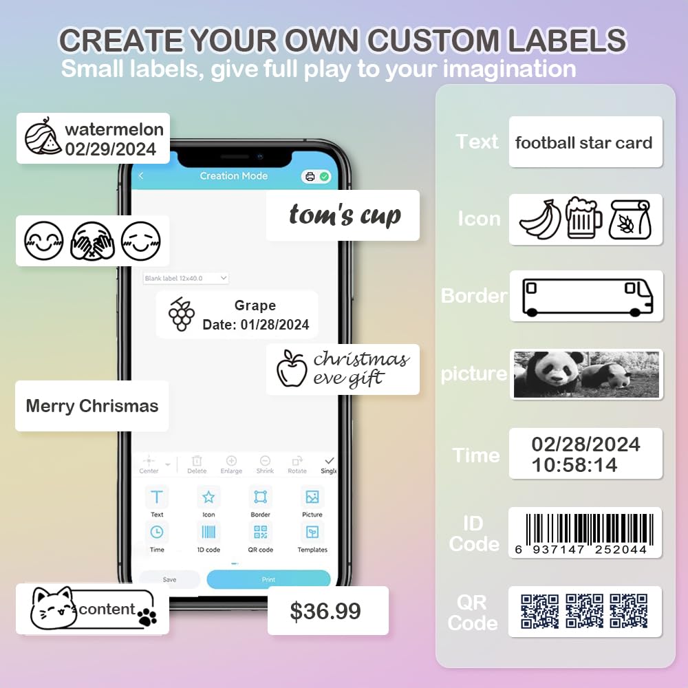 Label Maker Tape Compatible with Phomemo D30 Priner, White Sticker Thermal Paper Self-Adhesive Waterproof, 12 x 40 mm (0.47 x 1.57 in) 180 Labels/Roll, 3 Rolls
