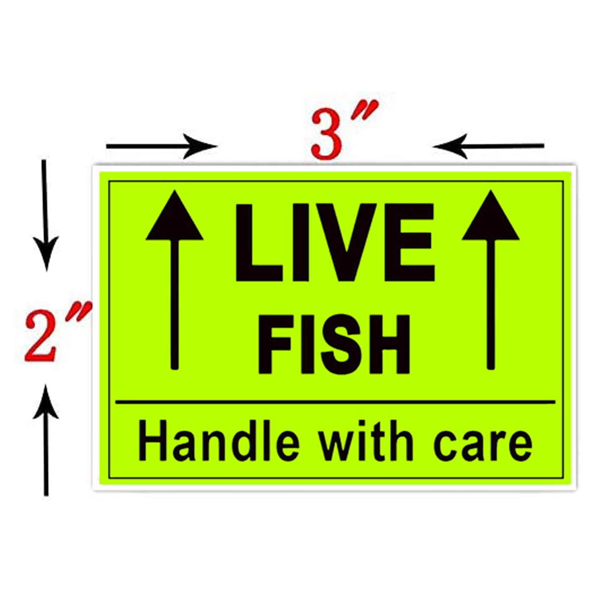 Remarkable Live Fish Stickers Shipping Labels, 2 X 3 Inch Fluorescent Green Please Handle with Care Stickers - 250 Adhesive Labels Per Roll