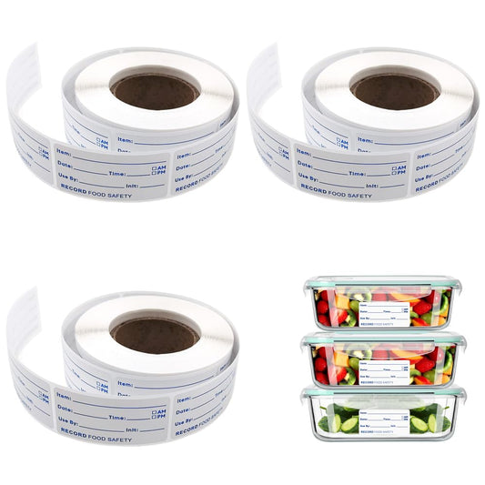 3 Rolls/1500 PCS Food Labels Stickers 1 x 2 Inch Removable Food Date Labels No-Residue Freezer Tape to Write on for Labeling Food Containers Food Date