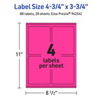 Avery Printable Rectangle Labels, Sure Feed Technology, 4-3/4" x 3-3/4", Neon Magenta Labels, Print-to-The-Edge, Laser/Inkjet Printable, 80 Total, Great for Shipping and Packaging 80 labels