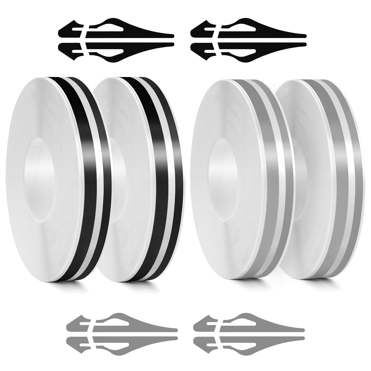 2 Rolls 32Ft Black Car Pinstripe Tape + 2 Rolls 32Ft Gray Car Pinstripe Tape
