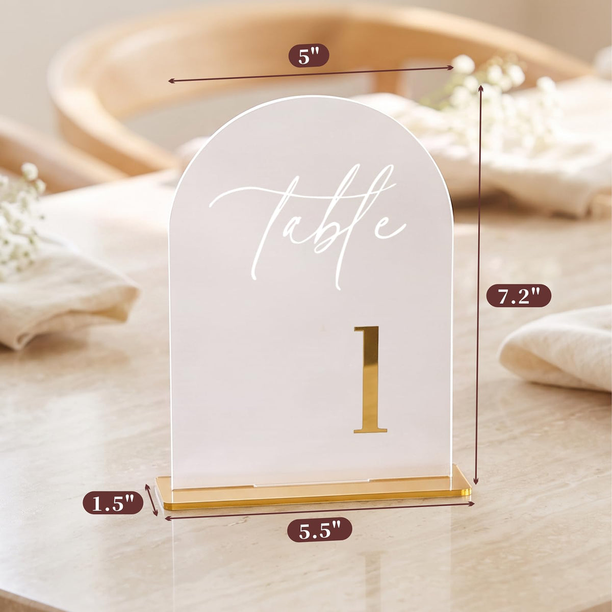 Frosted Arch Table Numbers 1-10 with Stands, Gold 3D Wedding Table Numbers Table Numbers 1-10, 5.5" X 7"