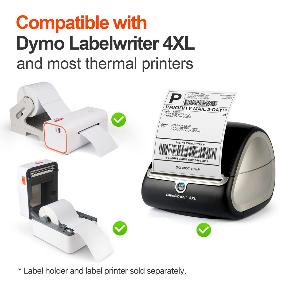 [2 Rolls, 440 Labels] 4”x 6” Postage Thermal Shipping Labels 4x6 Thermal Labels Roll Compatible with Dymo 4XL 1744907 LabelWriter 2 pack