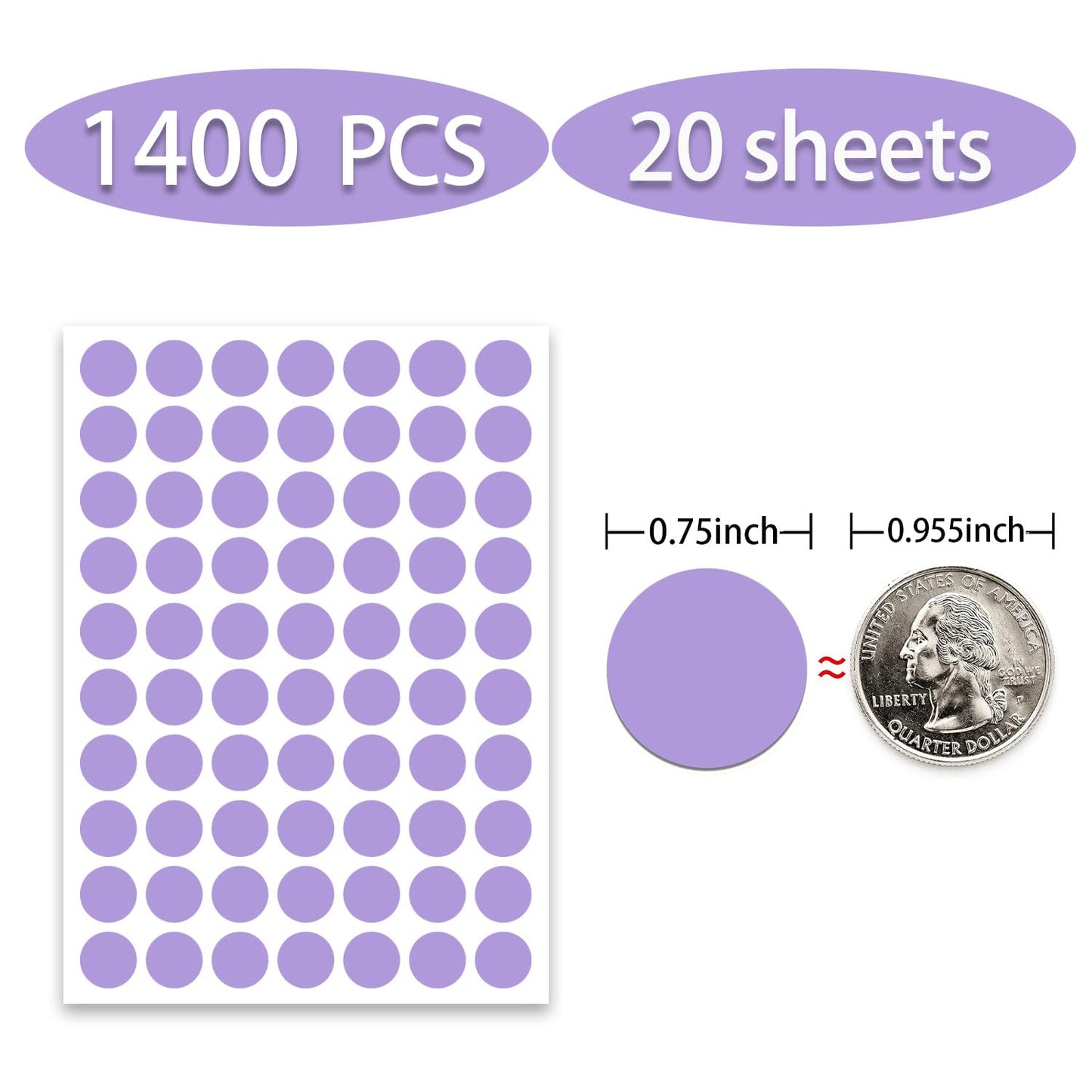 starboling Dot Stickers,3/4 Inch Purple Circle Stickers,1400pcs Self-Adhesive Writable Color Coding Labels,Round Labeling Stickers for Office Classroom Garage Sale, 0.75'' 0.75''