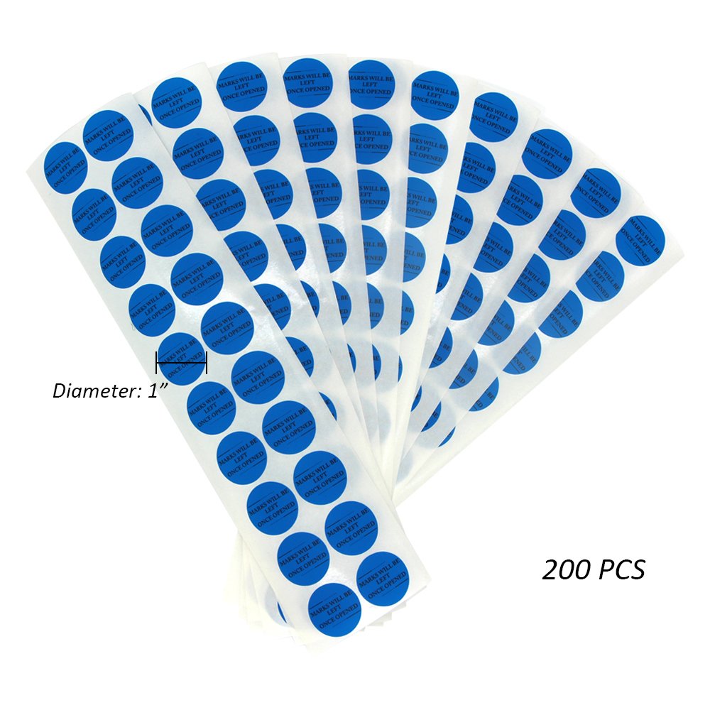 Solitary Walker 200Pcs Tamper Evident Security Void Stickers Diameter 1 inch Round Blue Complete Transfer Tamper Proof Labels Safety Torn up Invalid Seals Tape