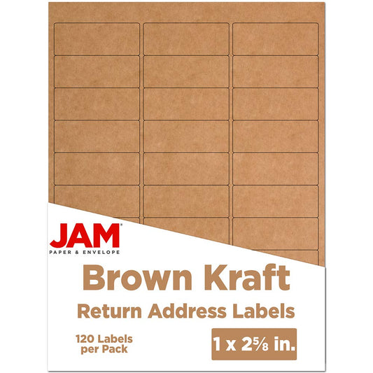 JAM PAPER Return Address Labels - Standard Mailing - 1 x 2 5/8 - Brown Kraft - 120 Shipping Labels/Pack 2 5/8" x 1" Labels