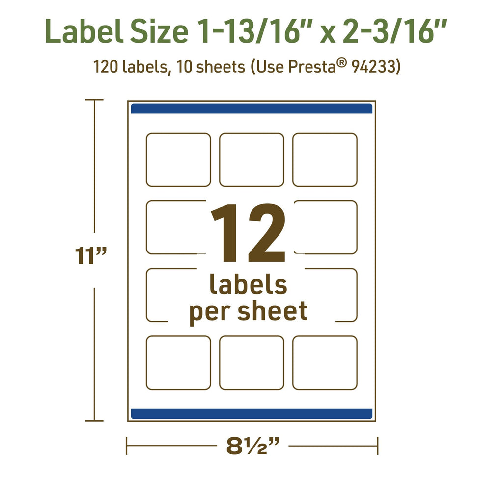 Avery Dissolvable Rectangle Labels, Sure Feed Technology, 1-13/16" x 2-3/16", Matte White, Print-to-The-Edge, Laser/Inkjet Printable, 120 Labels Total