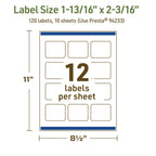 Avery Dissolvable Rectangle Labels, Sure Feed Technology, 1-13/16" x 2-3/16", Matte White, Print-to-The-Edge, Laser/Inkjet Printable, 120 Labels Total