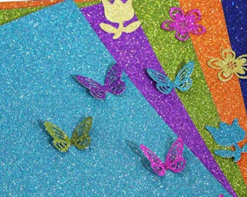 Black YZH Crafts glitter cardstock paper, 8x12 inches, no-shed shimmer DIY party decor, 10 sheets, A4 size, ideal for crafts and decorations.