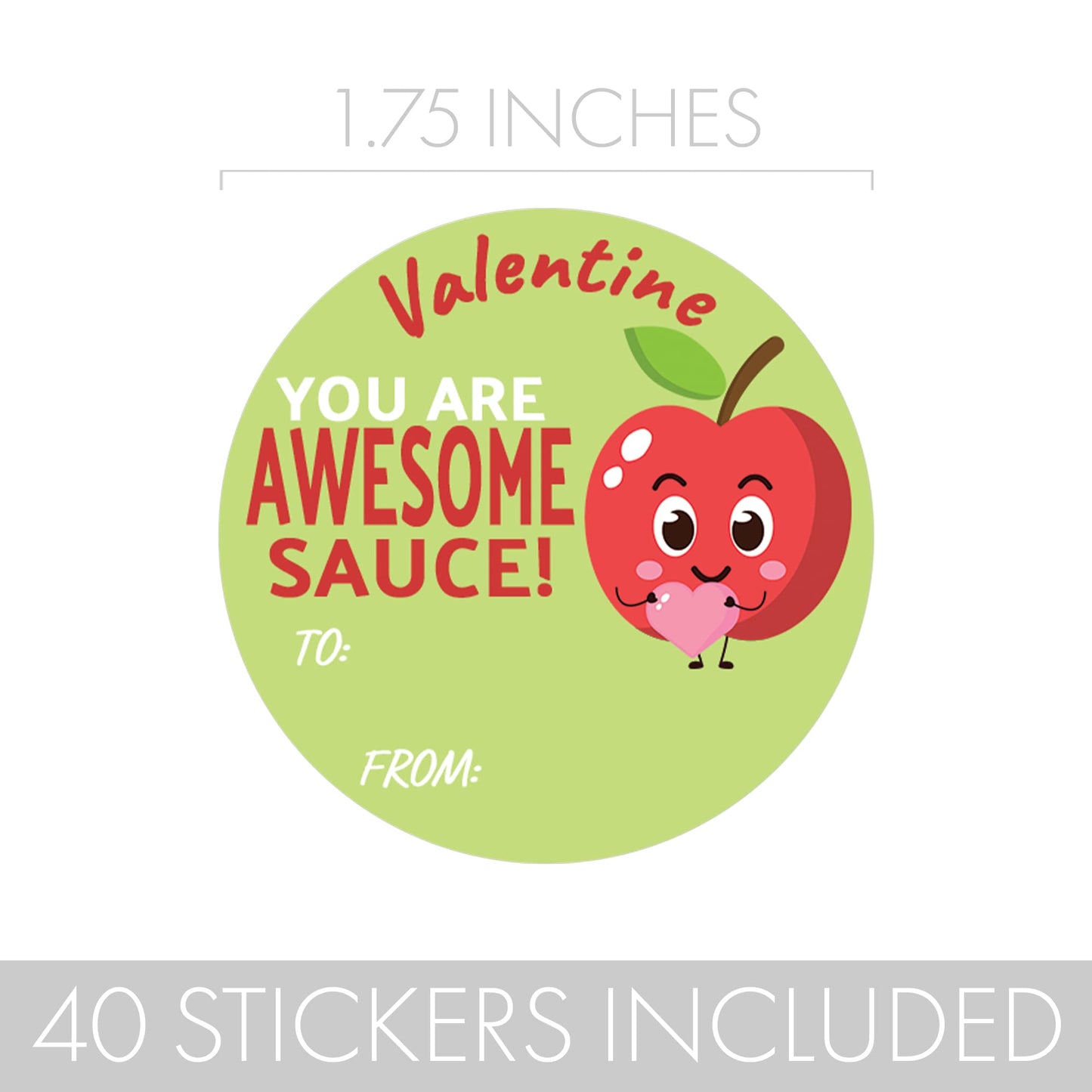 Awesome Sauce Valentine's Day Stickers for Kids, Apple Sauce to from Valentine Label Stickers - 40 Count