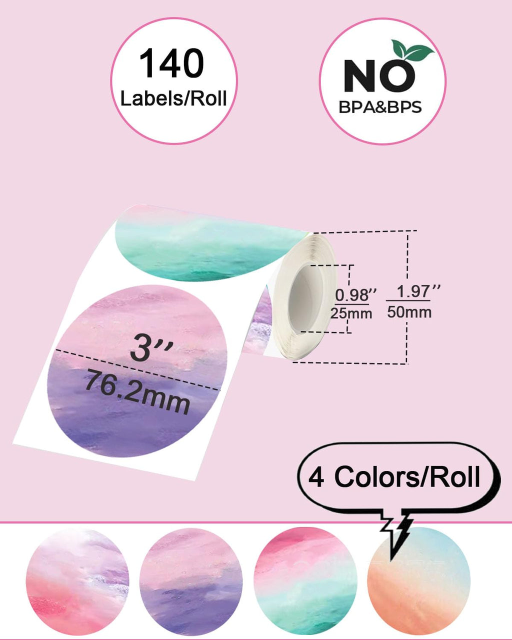 3×3 Round Thermal Labels, Thermal Printer Labels use for Barcode, Shipping, Customized, Circle Direct Thermal Stickers Label for Printer, 140PCS/ 1 Roll, 3 inch, Nebulae