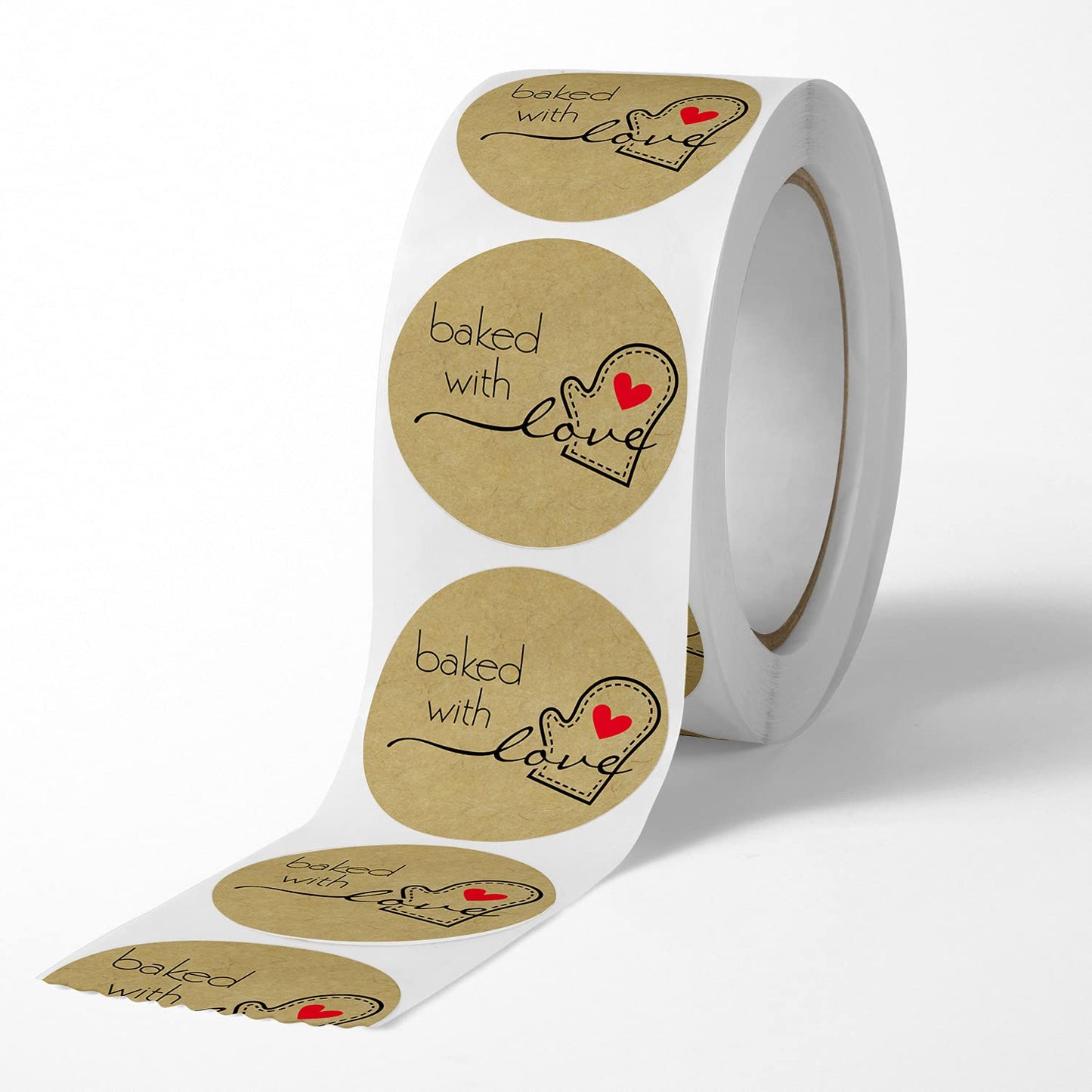 1000PCS Baked with Love Stickers for Baked Goods,1 Inch Small Round Brown Red Heart in Baking Gloves Baking Stickers Label Bakery Stickers for Packaging Canning Bottles,Cookie Bags (Brown)