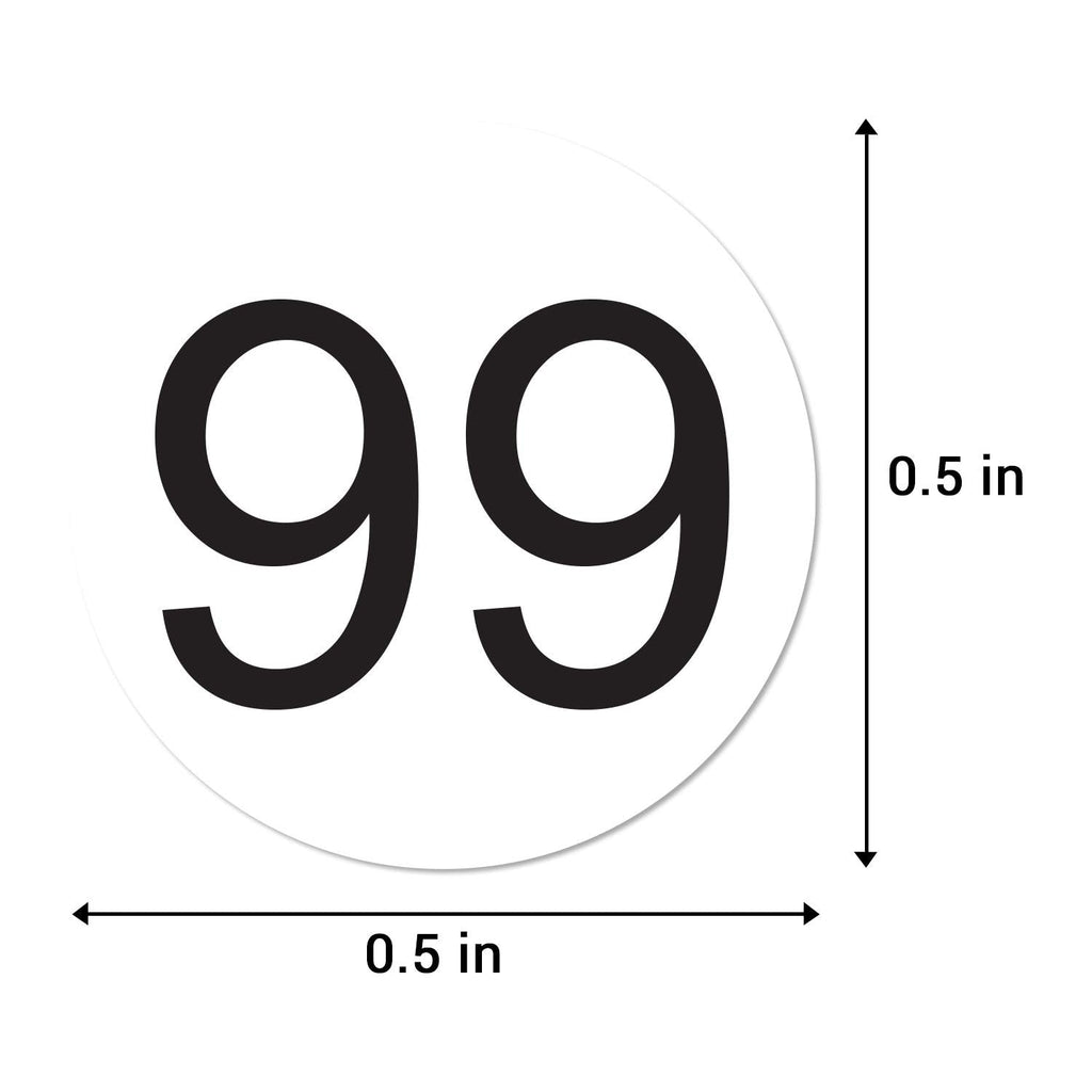 Consecutive Number Stickers 1-100, White, 0.5" Round, 900 Labels 9 Sheets (900 Labels)