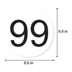 Consecutive Number Stickers 1-100, White, 0.5" Round, 900 Labels 9 Sheets (900 Labels)