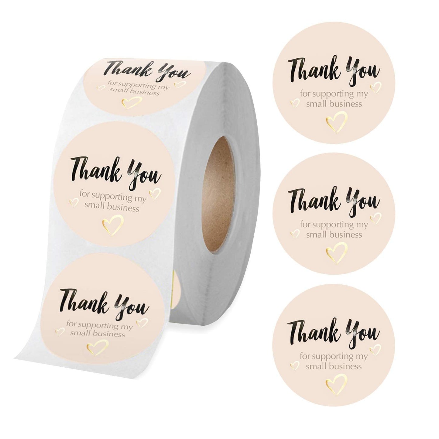 easykart labels 400 Thank You for Supporting My Small Business Sticker Labels | Pastel Peach Color with Gold Foil Hearts | 1.5" Round in Roll | Highly Recommended for Small Business Owners 400 Stickers