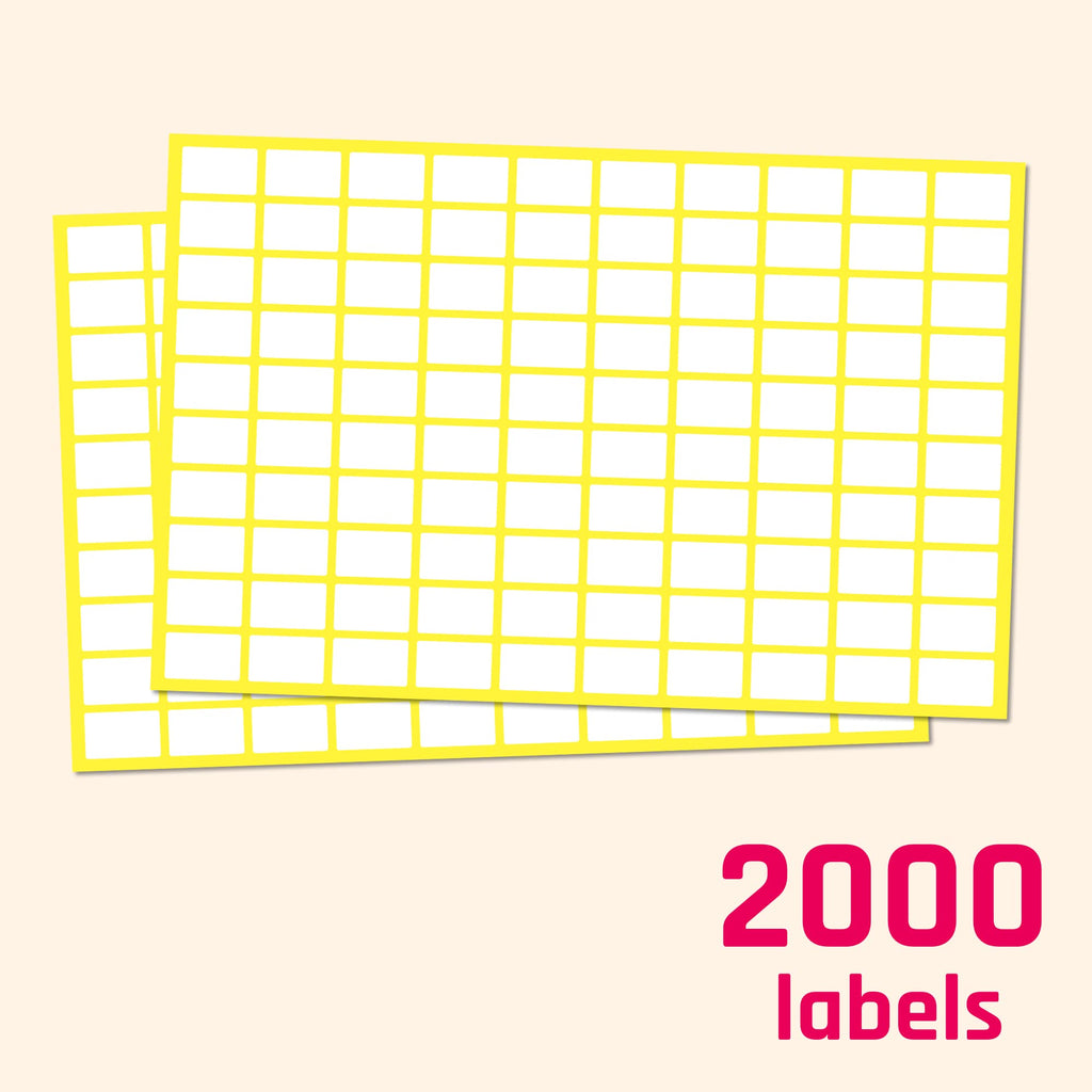 Small matte white all-purpose labels from TownStix, 0.5 x 0.3 inches, in a 2000-pack, suitable for various labeling needs.
