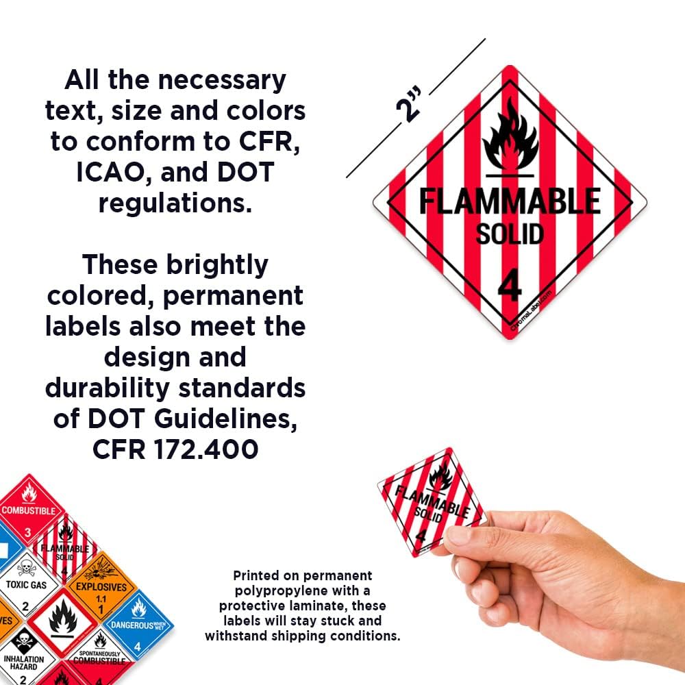 ChromaLabel 2x2 durable hazard label for flammable solid class 4, industrial safety label on a roll, 2-inch size