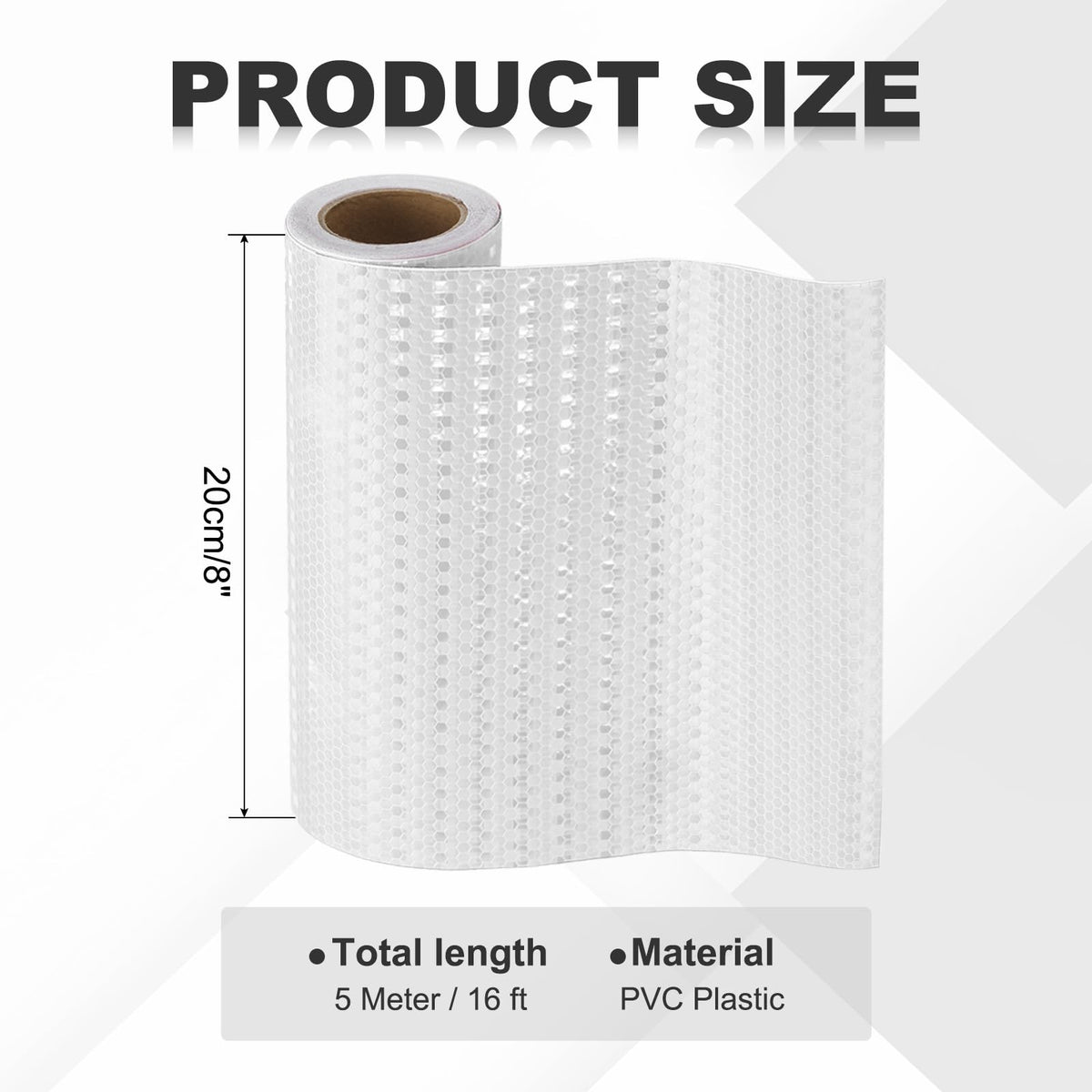 MECCANIXITY Reflective Tape, 8 Inch x 16 ft Self-Adhesive Trailer Reflector Tape Waterproof Warning Safety Sticker High Visibility Night Reflectors, White 8 Inch x 16 Feet