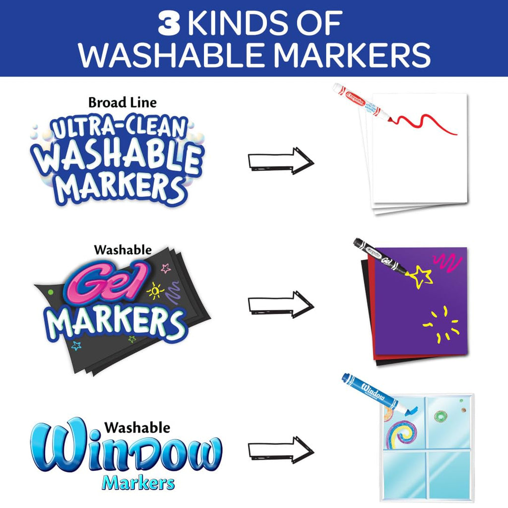 Crayola Washable Broad Line Marker Variety Set (64ct), Teacher School Supplies for Toddlers & Kids, Ultra-Clean, Window, & Gel FX Markers for Kids, 3+ 1 Count (Pack of 1)