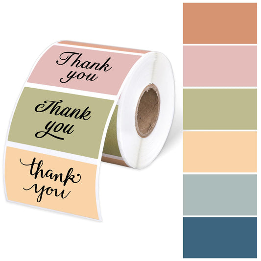 600 Pcs Boho Color Direct Thermal Labels Colored Rectangle Label Stickers Coding Self-Adhesive Printer Decals for DIY Name Tag Logo Design