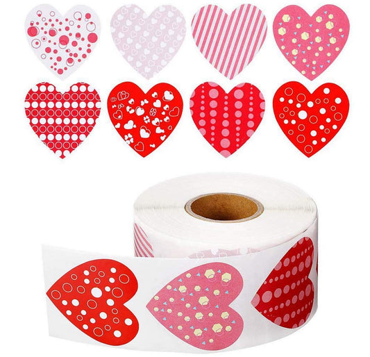 LINXI Colorful Paper Heart Roll Stickers, 500pcs, Waterproof, Valentine's Day Decorative Stickers for Wedding Party