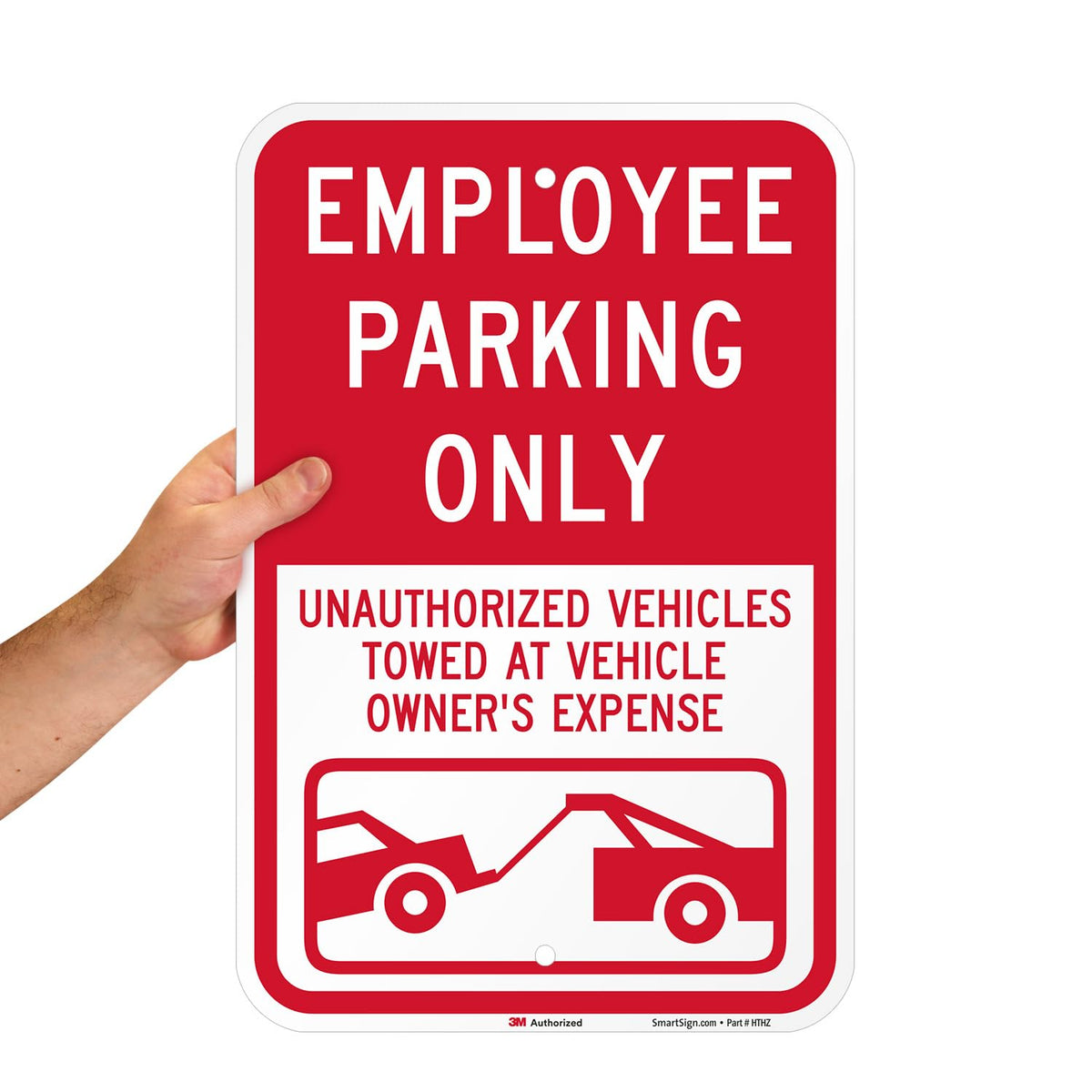 SmartSign Employee Parking Only Unauthorized Vehicles Towed Sign - 12" x 18", 120 mil Aluminum Composite (ACM), Engineer Grade Reflective Material, Red and White, Made in USA 12" x 18" ACM EG Reflective
