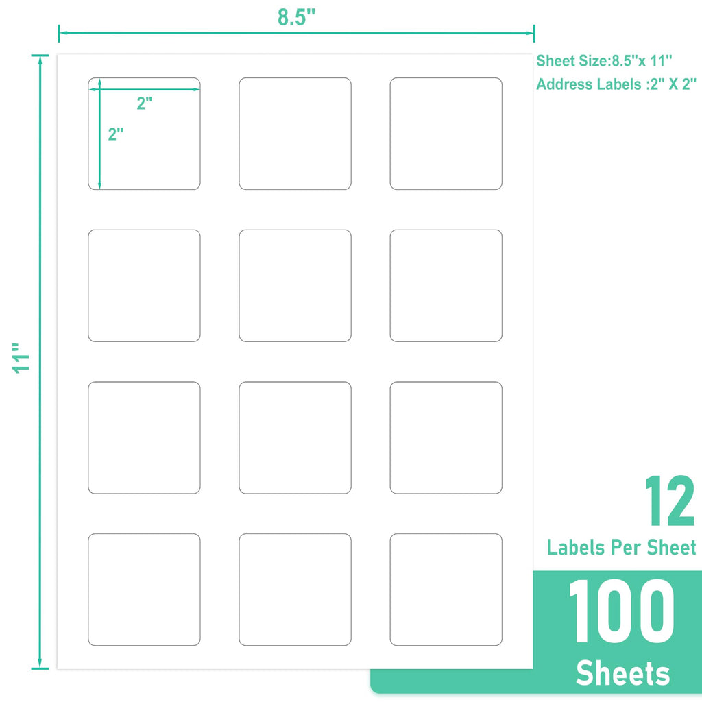 LLIKED 2" x 2" Matte Square Printable Sticker Labels, 1200 Labels 2" x 2" 100 Sheets