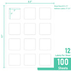 LLIKED 2" x 2" Matte Square Printable Sticker Labels, 1200 Labels 2" x 2" 100 Sheets