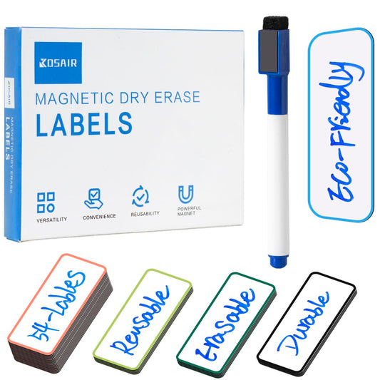 Magnetic Labels (1x3, 54pcs) - Reusable Dry Erase Magnetic Labels for Refrigerator, Classroom, Shelving & Pantry - Waterproof Adhesive Name Tags for Whiteboard, Cabinet, Fridge Organization - Colored 54 PCS
