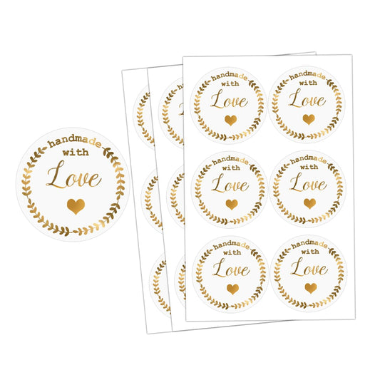 Top Label Handmade with Love Gold Foil Stickers, 1.5 Inch Transparent Decals, 120 Pcs