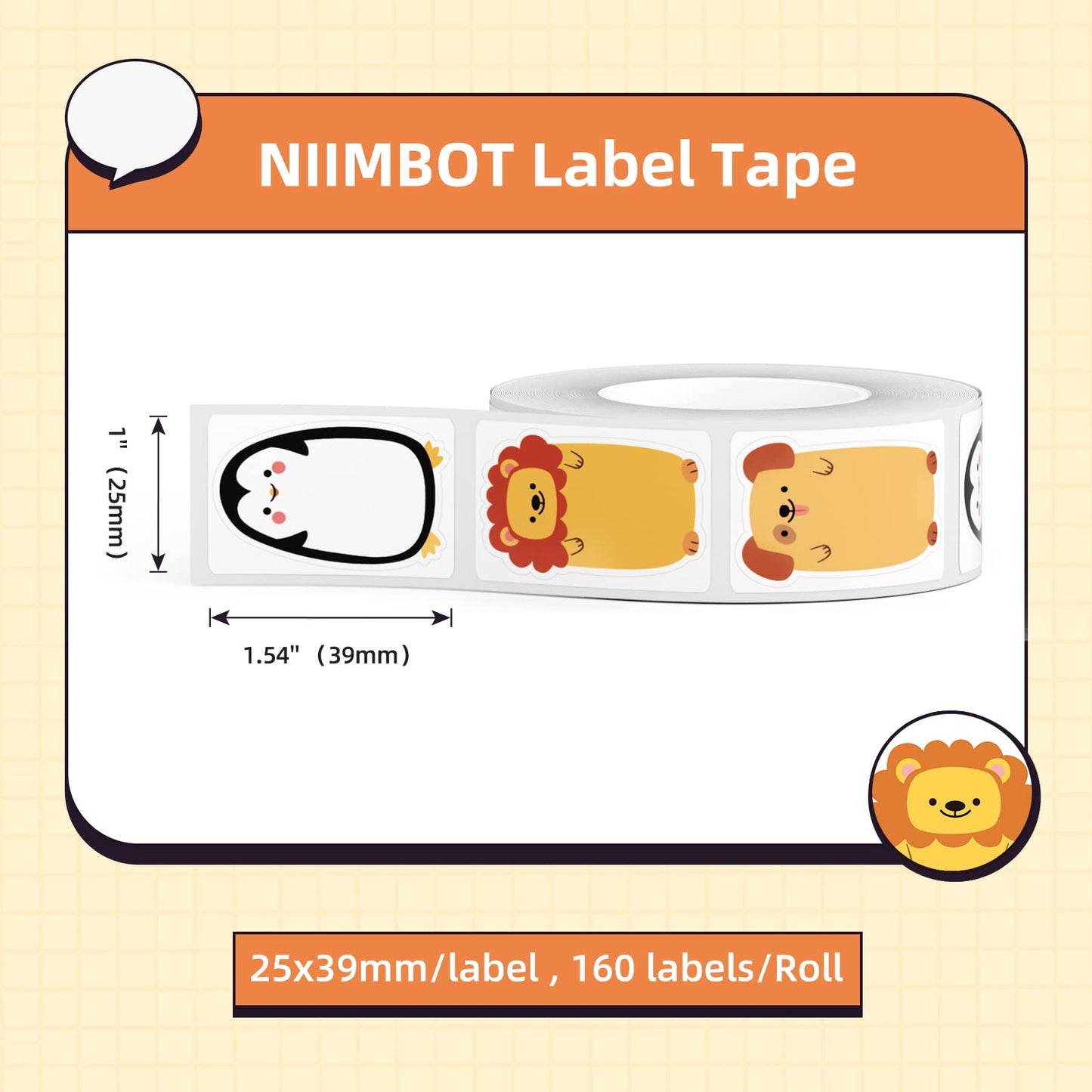 NIIMBOT D101 Labels, 1'' x 1.57'' (25x39mm) Refill Label Paper, Waterproof, Oil-Proof and Tear-Proof Thermal Labels for D101 Label Maker, 1 Roll of 160(Adorkable) 25x39mm-adorkable