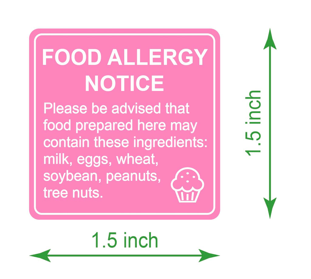 1.5x1.5'' 300PCS Pink Food Allergy Warning Labels Allergies Restaurant Food Safety Labels Self Adhesive Stickers