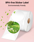 Genuine 2” White Circle Thermal Labels 750 Labels & Label Holder for Roll & Fanfold Labels