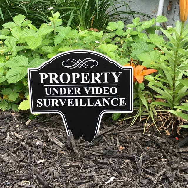 MRC Wood Products Property Under Video Surveillance Sign, Metal 24 Hour Surveillance Sign, Video Monitor Sign for Outdoors, Protected By Video Surveillance Outdoor Sign10x14 (3), Black, STS-003 3