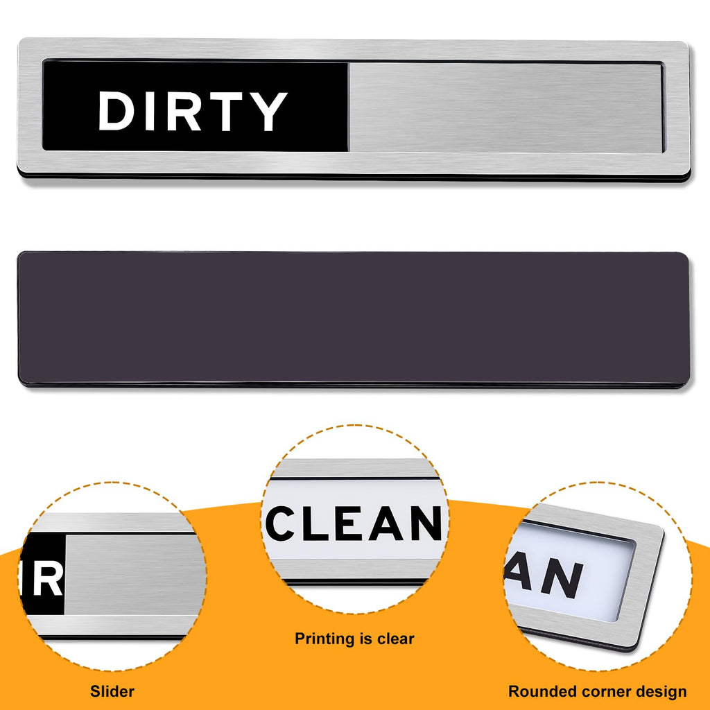 Dishwasher Magnet Clean Dirty Sign - Strong Magnetic & Non-Scratch Reversible Dishwasher Indicator, Easy to Slide & Read, with Optional Adhesive - Dishwasher Sign Kitchen Decor and Accessories Dishwashermagnet-s-brushedsilver
