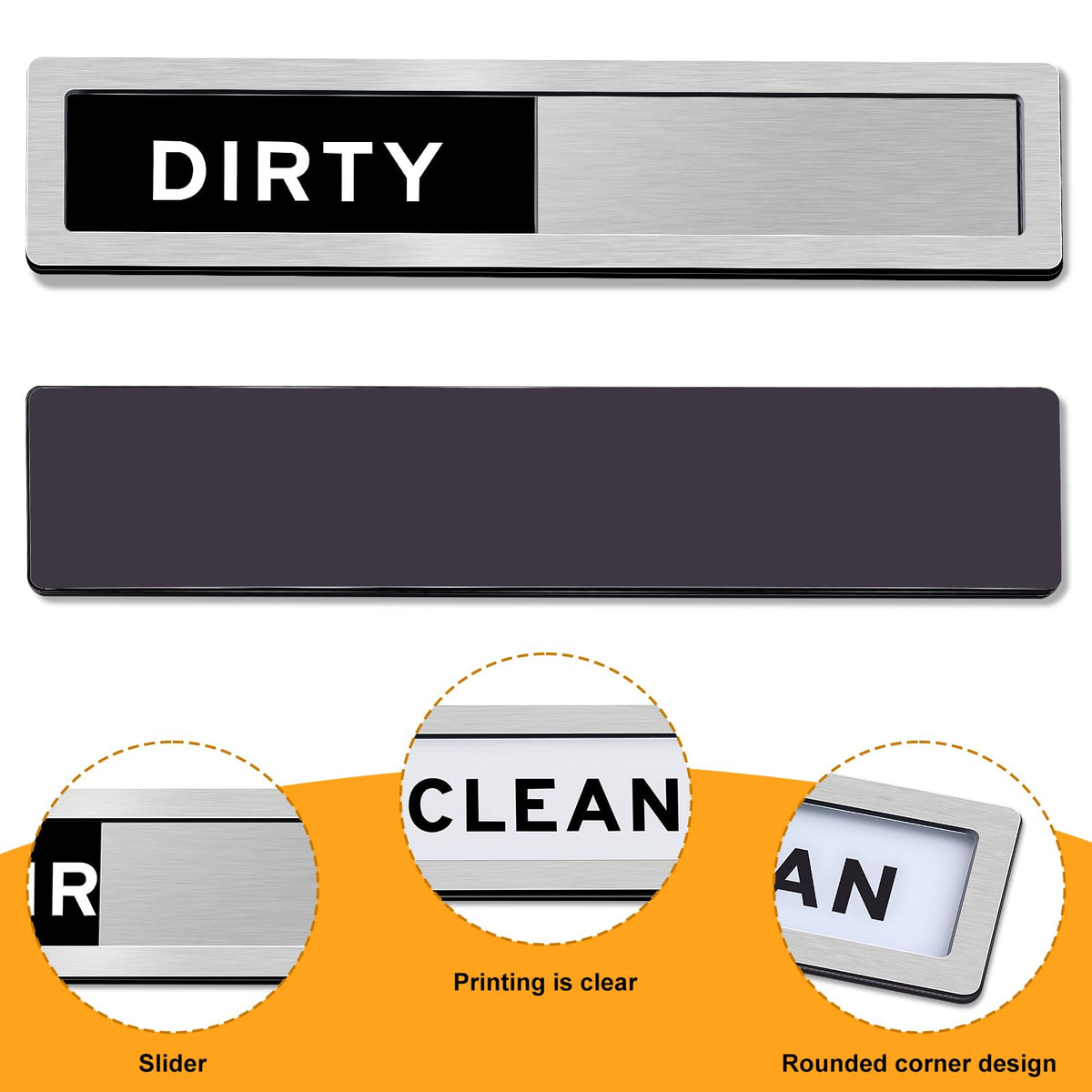 Dishwasher Magnet Clean Dirty Sign - Strong Magnetic & Non-Scratch Reversible Dishwasher Indicator, Easy to Slide & Read, with Optional Adhesive - Dishwasher Sign Kitchen Decor and Accessories Dishwashermagnet-s-brushedsilver