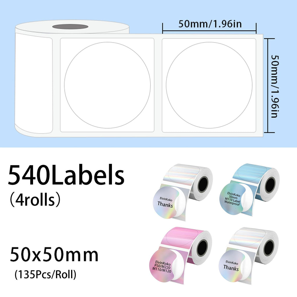 4Rolls M110 Thermal Label Round 50mm Holographic Circle Sticker Mix1