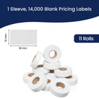 Perco White Price Marking Labels - 14,000 Blank Labels for Garvey 18-6 One Line Price Gun with Ink Roll Included - 11 Rolls, 1 Sleeve - Made in USA