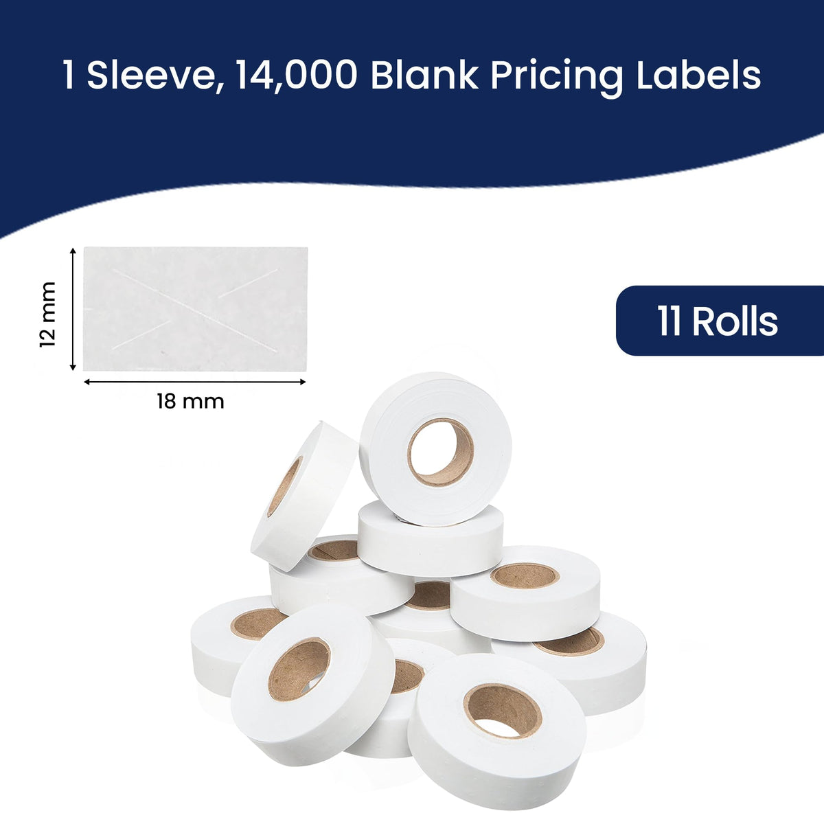 Perco White Price Marking Labels - 14,000 Blank Labels for Garvey 18-6 One Line Price Gun with Ink Roll Included - 11 Rolls, 1 Sleeve - Made in USA