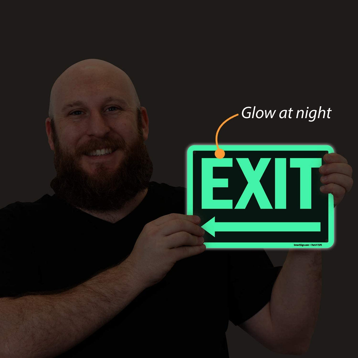 SmartSign "Exit" Sign with Left Arrow | 7" x 10" Glow-in-the-Dark Aluminum, Made in USA