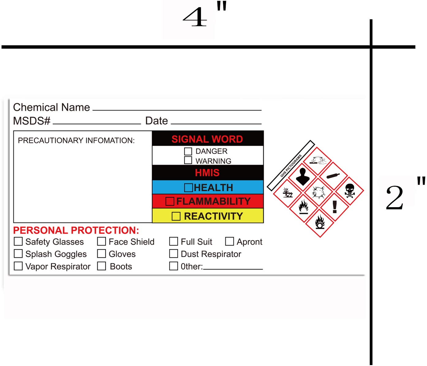 Chemical Identifying and Marking Labels 2x4 inch Safety Data Sheet Stickers 300pcs