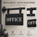 Double Sided Office Sign for Wall Decor with Black Hanging Bracket