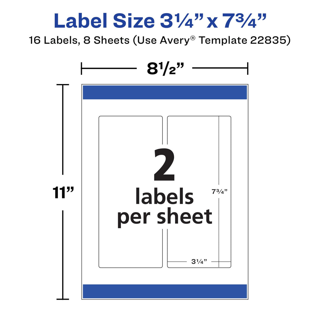 Avery Durable Waterproof Wraparound Rectangle Labels with Sure Feed Technology, 3.25" x 7.75", Matte White, Laser/Pigment-Inkjet, 16 Customizable Labels (22835) One Size