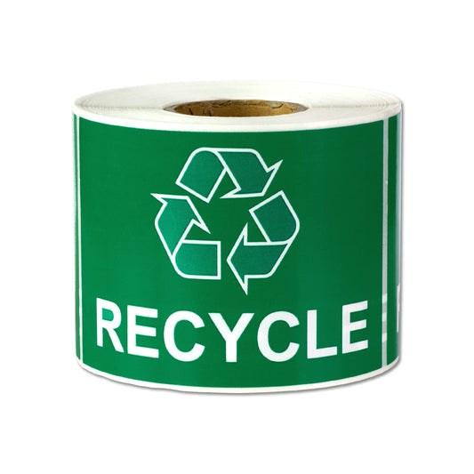 Recycling Labels with Recycle Symbol (3 x 2 inch, Green - 300 Labels) Recycle Stickers for Trash Cans, Containers or Walls Shape : Rectangle 3" x 2"