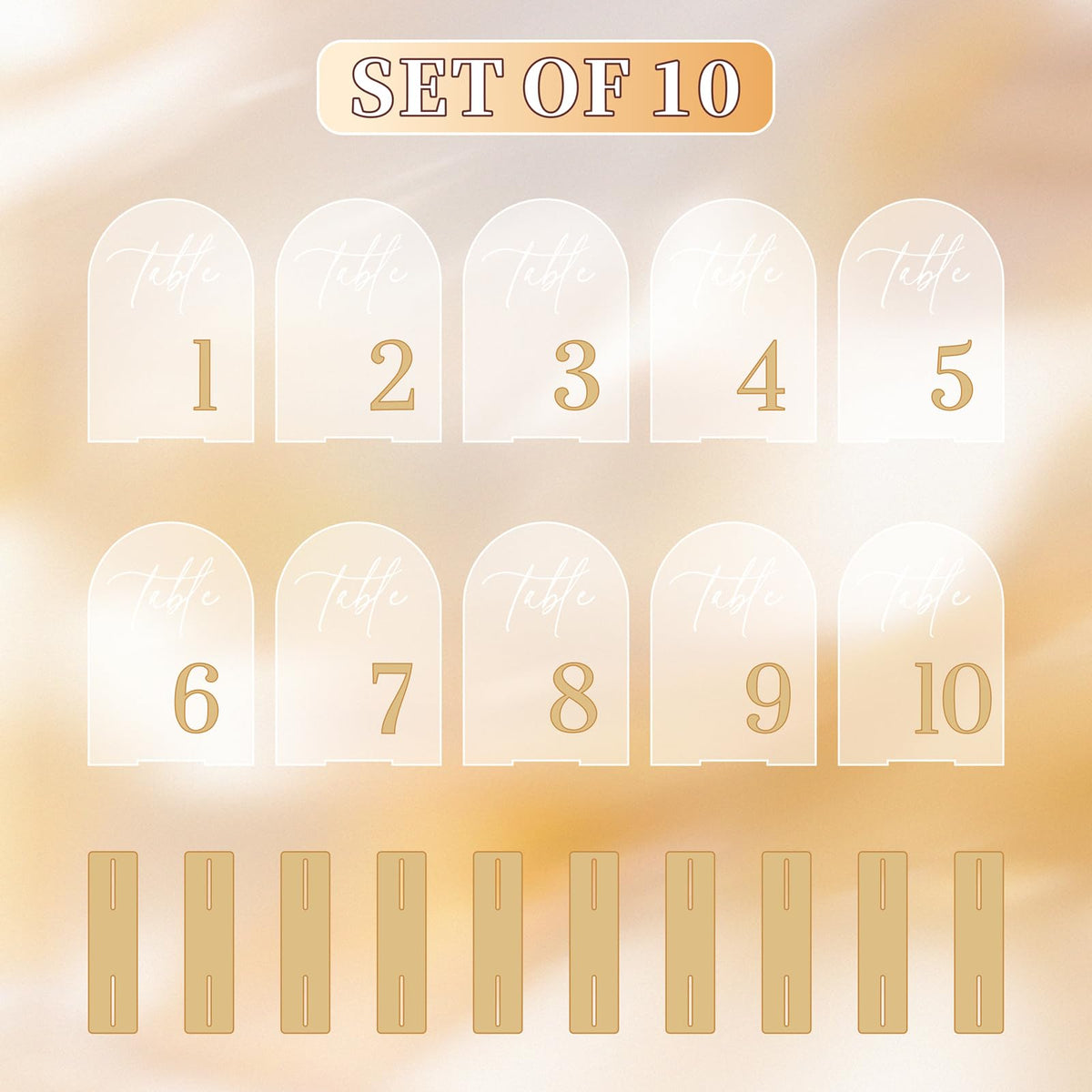 Frosted Arch Table Numbers 1-10 with Stands, Gold 3D Wedding Table Numbers Table Numbers 1-10, 5.5" X 7"