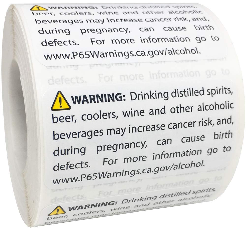 California Proposition 65 Alcoholic Beverages Warning Labels 1 x 2 inc ...